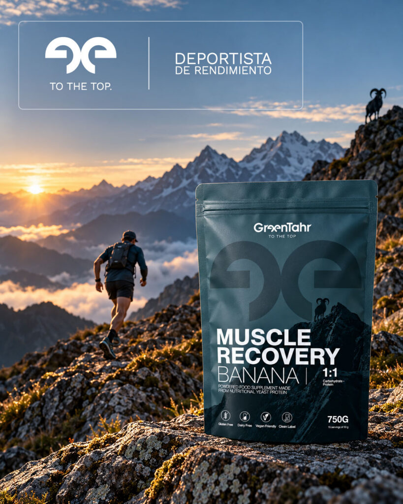 Muscle Recovery Banana 1:1 de GreenTahr en la montaña al amanecer